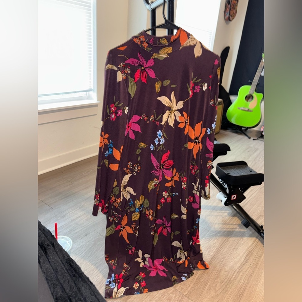 Susan Graver Multicolor Floral Long Sleeve High Neck Dress Size Small